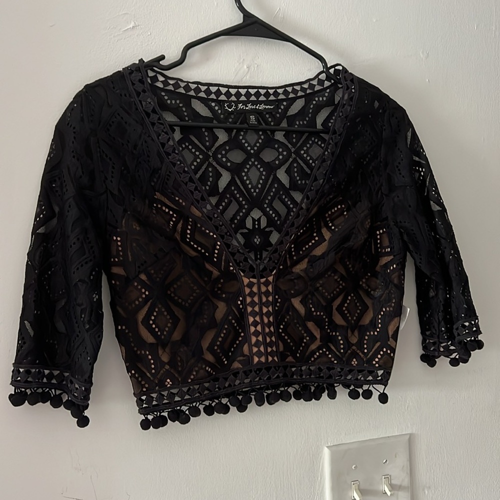 For Love & Lemons Florence Crop Top Black Lace - Picture 4 of 8